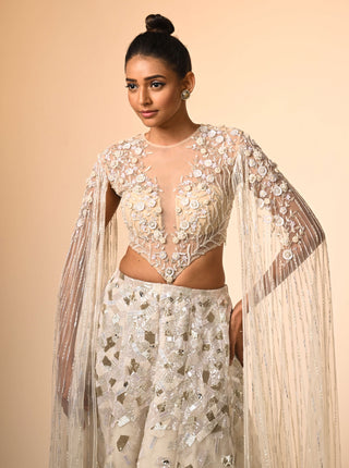 Ivory blouse with long sleeves and skirt