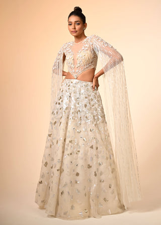 Ivory blouse with long sleeves and skirt