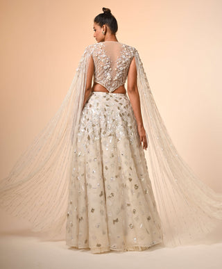 Ivory blouse with long sleeves and skirt