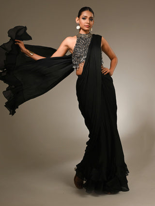 Black ruffle sari and blouse