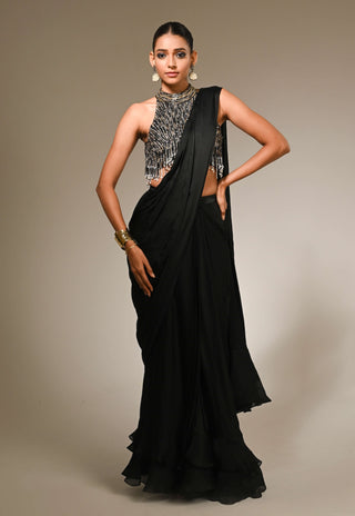 Black ruffle sari and blouse
