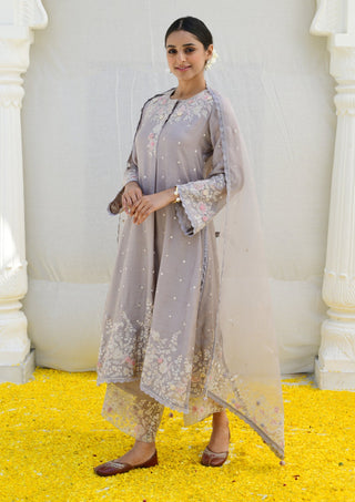 Niti Bothra-Gray Heavy Long Kurta Set-INDIASPOPUP.COM