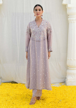 Niti Bothra-Gray Reef Frockstyle Kurta And Pants-INDIASPOPUP.COM