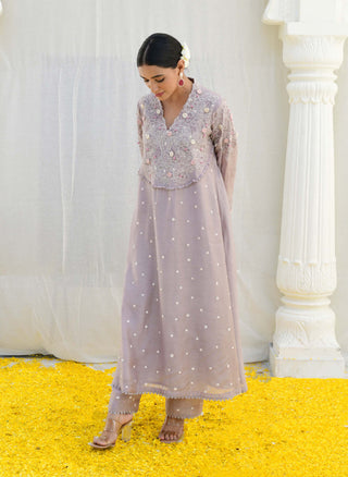 Niti Bothra-Gray Reef Frockstyle Kurta And Pants-INDIASPOPUP.COM