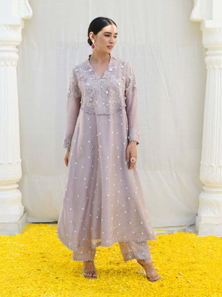 Niti Bothra-Gray Reef Frockstyle Kurta And Pants-INDIASPOPUP.COM