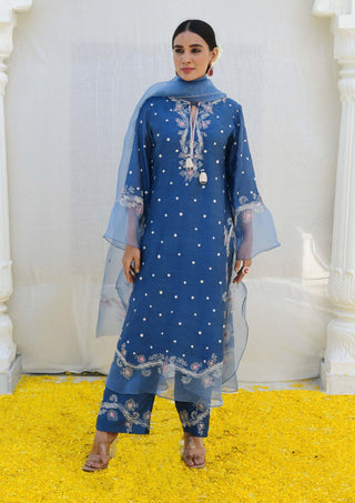 Niti Bothra-Jean Blue Reef Long Kurta Set-INDIASPOPUP.COM