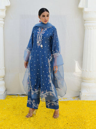 Niti Bothra-Jean Blue Reef Long Kurta Set-INDIASPOPUP.COM