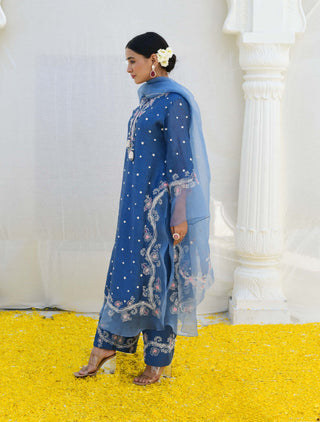 Niti Bothra-Jean Blue Reef Long Kurta Set-INDIASPOPUP.COM