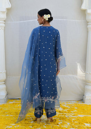 Niti Bothra-Jean Blue Reef Long Kurta Set-INDIASPOPUP.COM