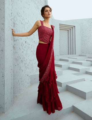 Estelle Corset Pre-Drape Sari And Blouse by Chamee And Palak available on Indiaspopup