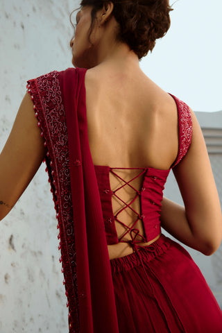 Estelle Corset Pre-Drape Sari And Blouse by Chamee And Palak available on Indiaspopup