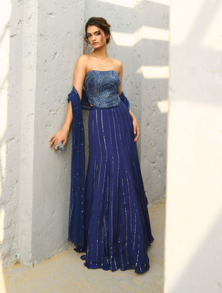 Stella Blue Corset Mermaid Skirt Set by Chamee And Palak available on Indiaspopup