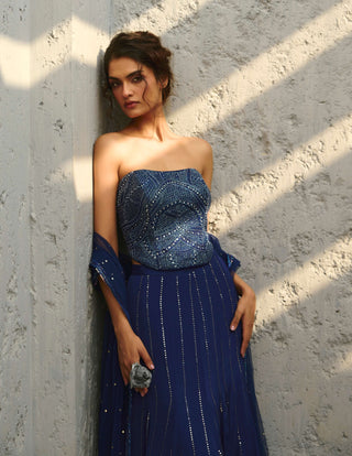 Stella Blue Corset Mermaid Skirt Set by Chamee And Palak available on Indiaspopup