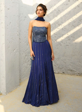 Stella Blue Corset Mermaid Skirt Set by Chamee And Palak available on Indiaspopup