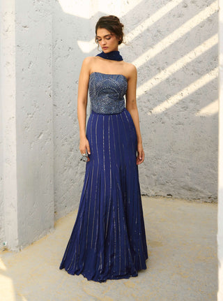 Stella Blue Corset Mermaid Skirt Set by Chamee And Palak available on Indiaspopup