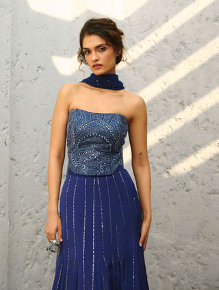 Stella Blue Corset Mermaid Skirt Set by Chamee And Palak available on Indiaspopup