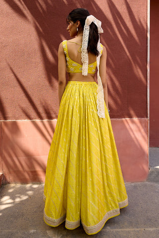 Roma Yellow Lehenga Set by Chamee And Palak, available on Indiaspopup.com