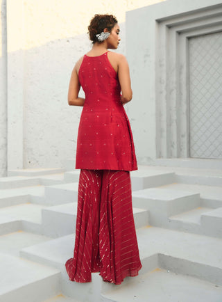 Serena Deep Red Sharara Set by Chamee And Palak available on Indiaspopup