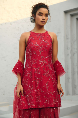 Serena Deep Red Sharara Set by Chamee And Palak available on Indiaspopup