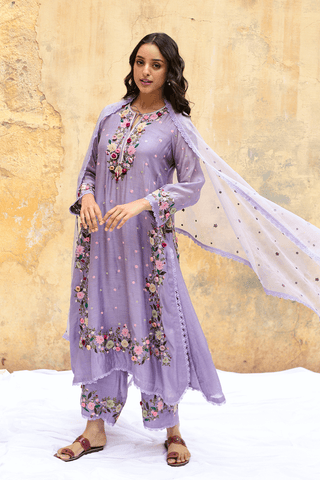 Niti Bothra-Lilac Orchid Heavy Long Kurta Set-INDIASPOPUP.COM