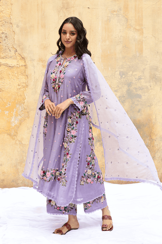 Niti Bothra-Lilac Orchid Heavy Long Kurta Set-INDIASPOPUP.COM