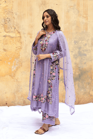 Niti Bothra-Lilac Orchid Heavy Long Kurta Set-INDIASPOPUP.COM