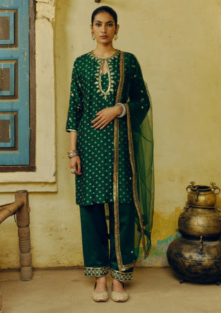 Drishti & Zahabia-Emerald Green Printed Kurta Set-INDIASPOPUP.COM