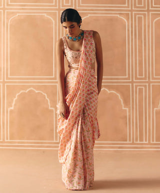 Blush pink pre-draped sari and blouse