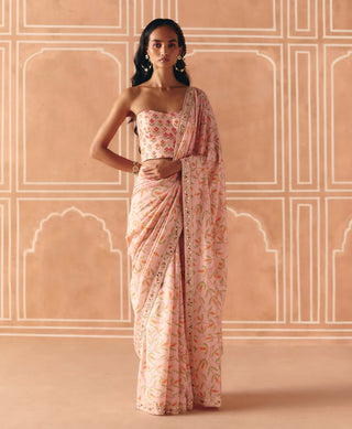 Blush pink printed sari and corset
