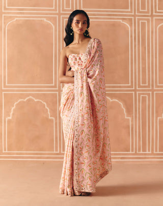 Blush pink printed sari and corset