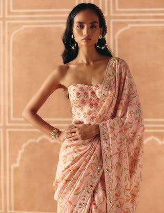 Blush pink printed sari and corset