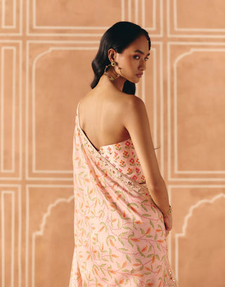 Blush pink printed sari and corset