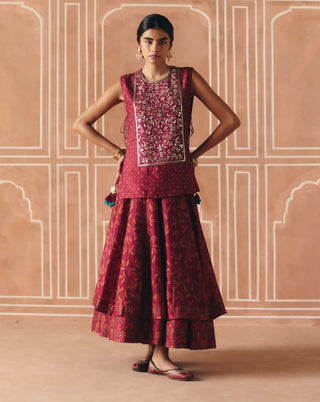Berry plum cropped lehenga set