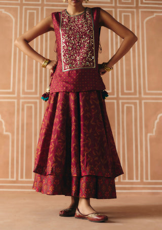 Berry plum cropped lehenga set