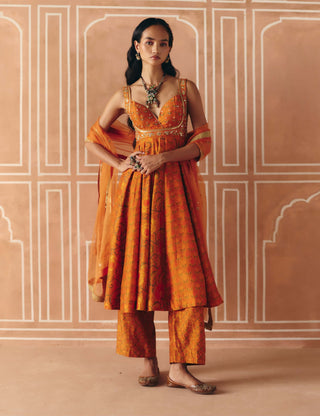 Burnt orange printed anarkali set
