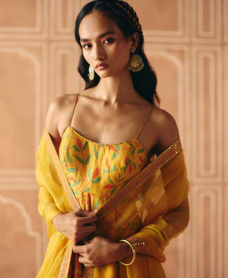 Marigold yellow printed anarkali set