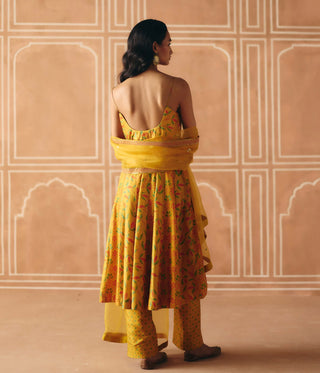 Marigold yellow printed anarkali set