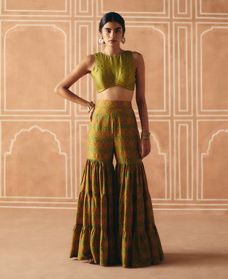 Parrot green crop top and sharara