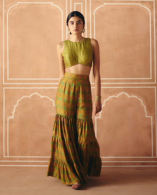 Parrot green crop top and sharara