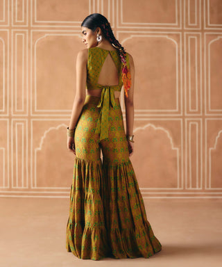 Parrot green crop top and sharara