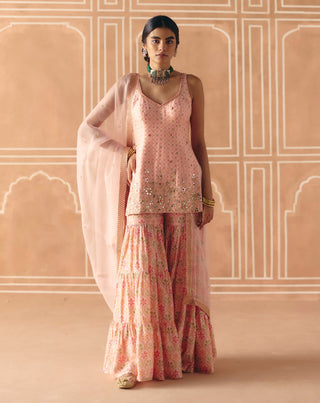 Blush pink printed sharara set