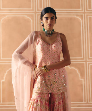 Blush pink printed sharara set