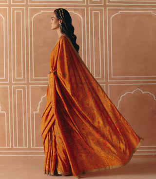 Burnt orange printed sari and blouse
