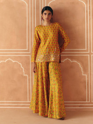 Marigold yellow kurta and flared pants