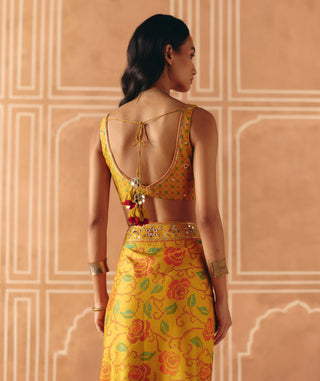 Marigold yellow crop top and pencil skirt