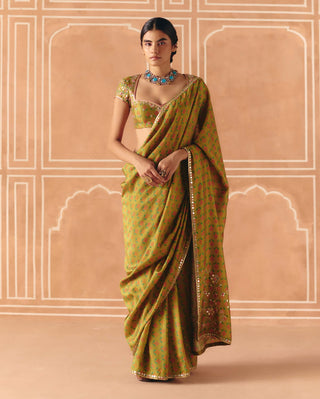Parrot green sari and blouse