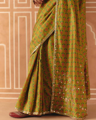 Parrot green sari and blouse