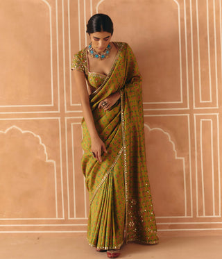 Parrot green sari and blouse