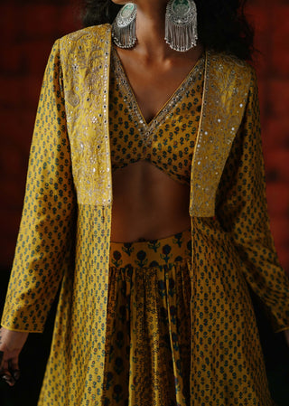Amber Skirt, Crop Top And Jacket by Drishti & Zahabia available on Indiaspopup.com