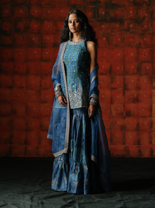 Indigo Printed Sharara Set by Drishti & Zahabia available on Indiaspopup.com